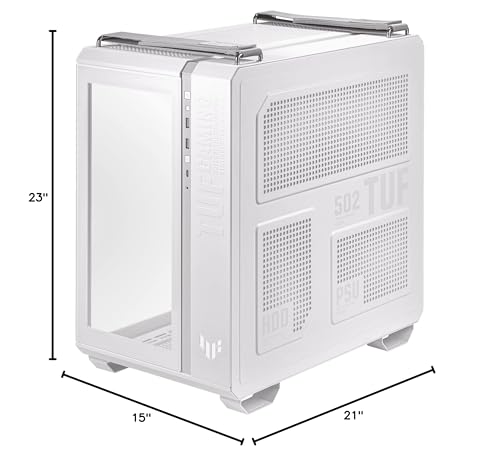 ASUS TUF Gaming GT502 White ATX Mid-Tower Computer Case,Front Panel RGB Button,USB 3.2 Type-C,2x USB 3.0 Ports,Tool-free Side Panel,ARGB Hub, 360mm and 280mm Radiator compatible, Fabric Handle on top.