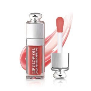 hydrating lip glow oil, lip oil gloss transparent toot tinted nourishing long lasting repairing lightening lip lines (rosewood) 0.2 oz