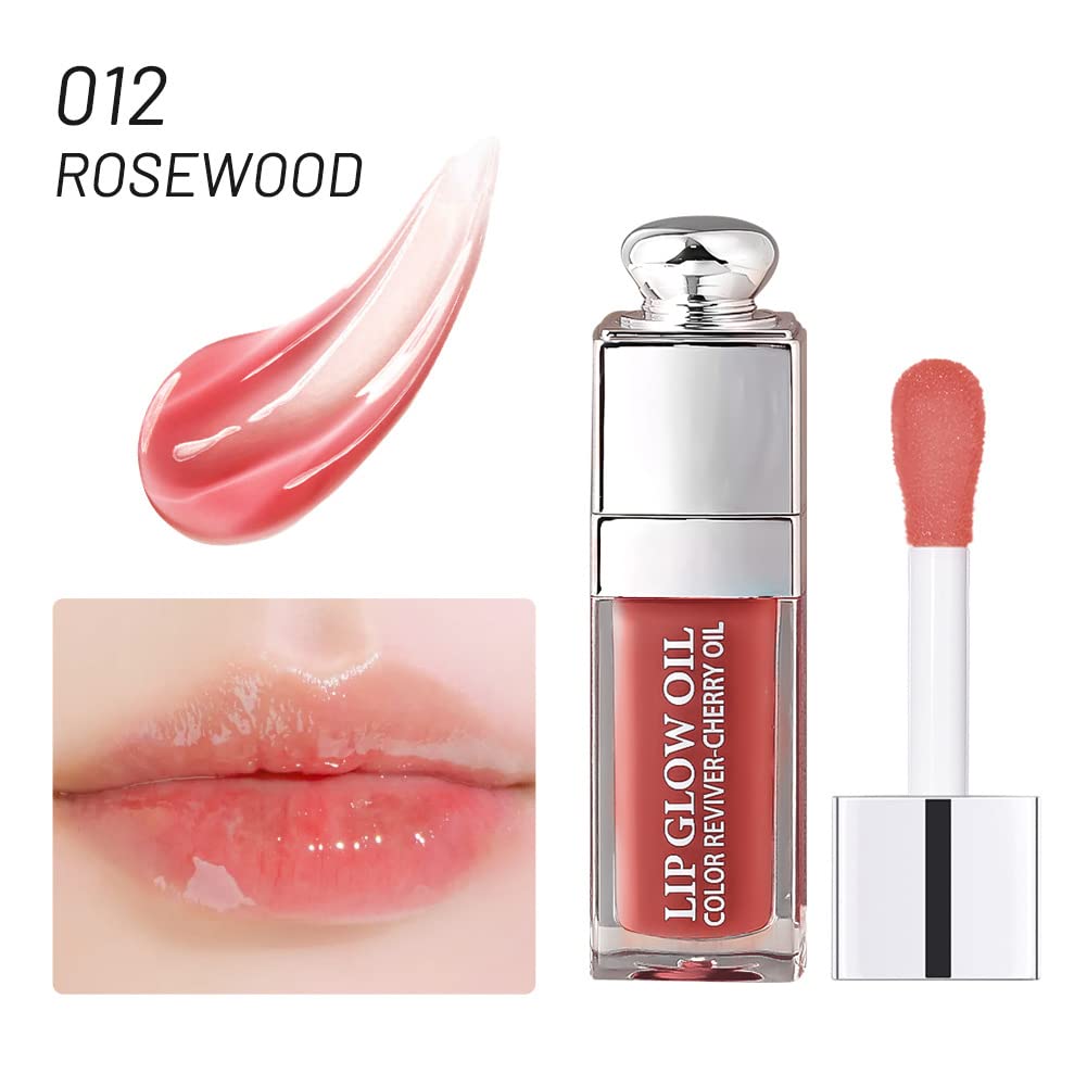 Hydrating Lip Glow Oil, Lip Oil Gloss Transparent Toot Tinted Nourishing Long Lasting Repairing Lightening Lip Lines (ROSEWOOD) 0.2 OZ