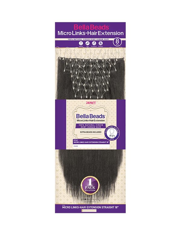 BellaBeads Micro Links Hair Extensions – 8-Piece Microlink Hair Extensions Human Hair with Extra Beads – Natural Human Hair – 18-Inch Real Hair Extensions – Reusable and Long-Lasting (NATURAL BROWN)