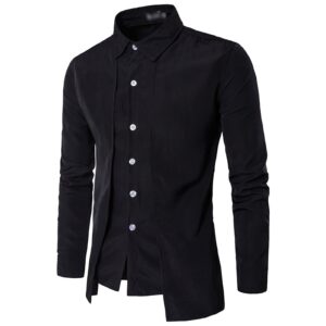 men's long sleeve prom dress shirts classic button down shirts slim fit business party shirt tops (black,xx-large)