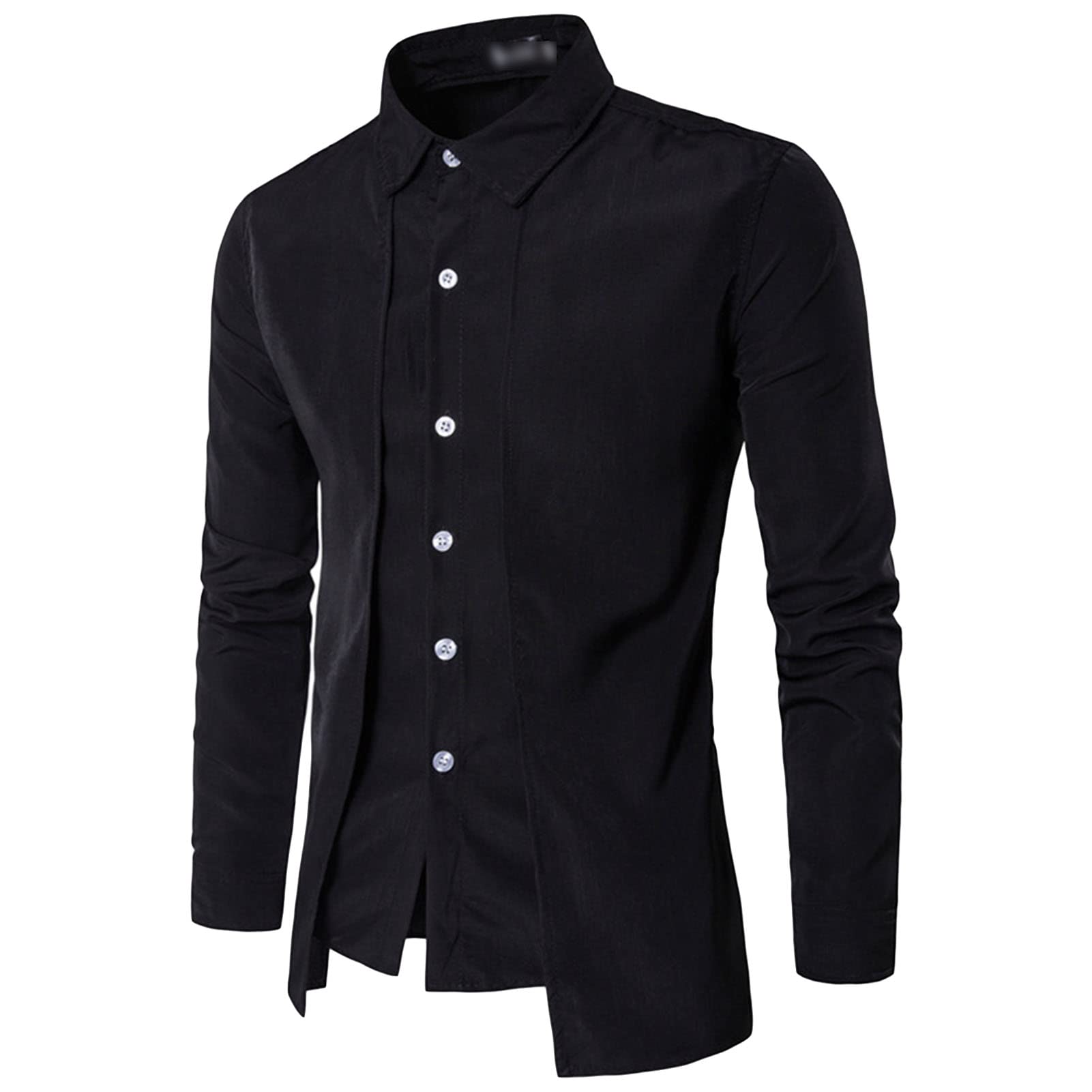 Men's Long Sleeve Prom Dress Shirts Classic Button Down Shirts Slim Fit Business Party Shirt Tops (Black,XX-Large)