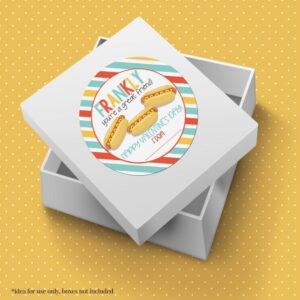 Valentine Hot Dog Themed Happy Valentine's Day Sticker Labels for Kids, 40 2" Party Circle Stickers by Amanda Creation, Great for Party Favors, Envelope Seals & Goodie Bags