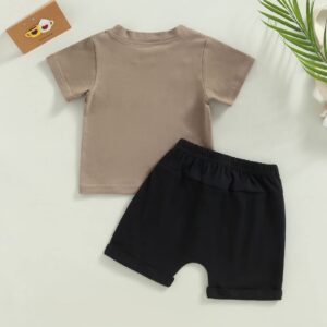 Bagilaanoe Summer Outfits Toddler Baby Boys Letter Printed Short Sleeve T-Shirt Tops and Shorts Pants 2PCS Clothes Set (Coffee, 0-6 Months)