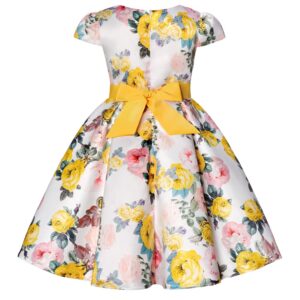 Baby Girl Flower Party Special Occasions Princess Dress Flutter Sleeve Pageant Dresses Tutu Tulle Dance Birthday Gown Dresses 5T 6T (Yellow 130)