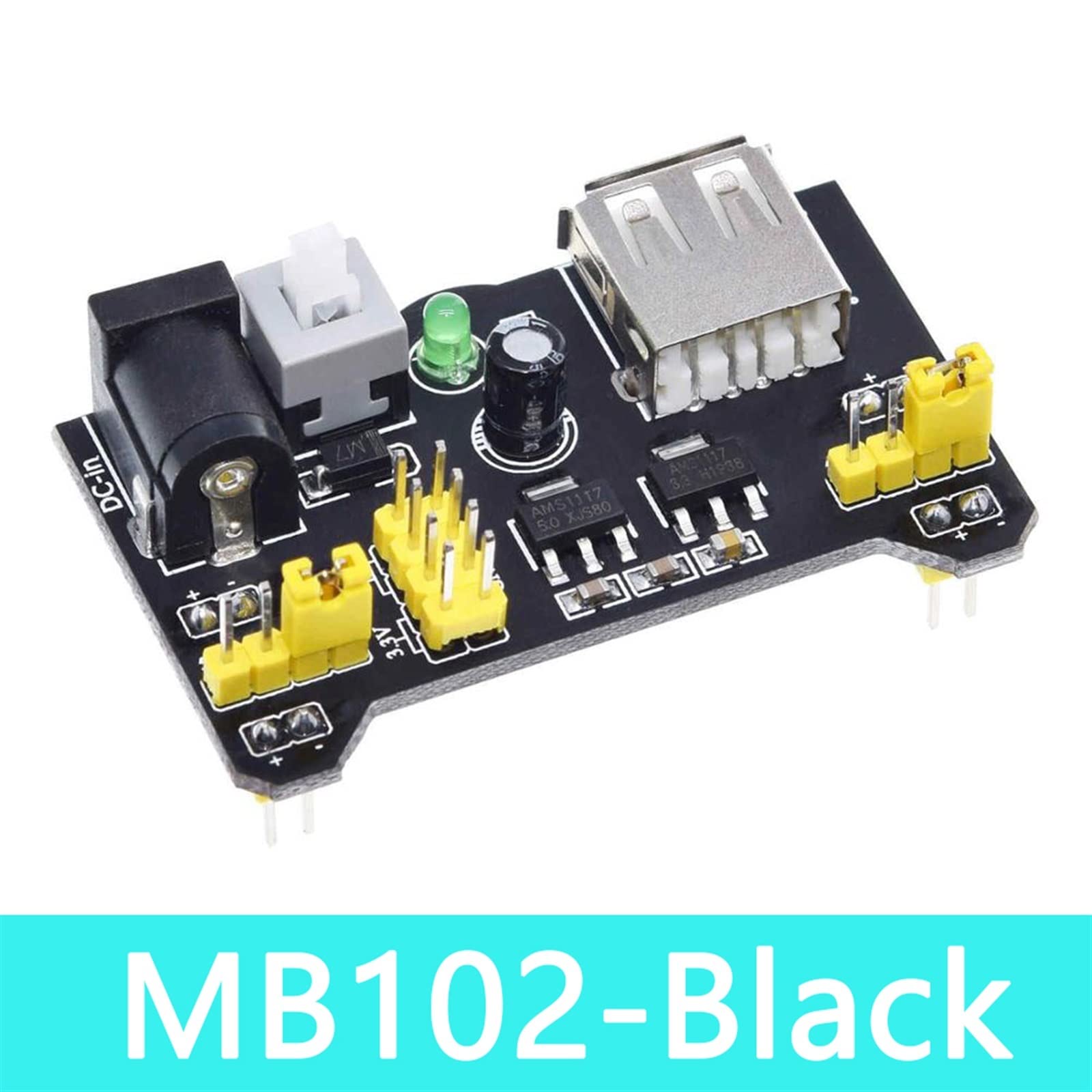 HIFASI Mb-102 Breadboard Power Supply Module /mb102 White Breadboard Dedicated Power Module 2-Way 3.3V 5V MB-102 Solderless Bread Board (Color : MB102 Black)