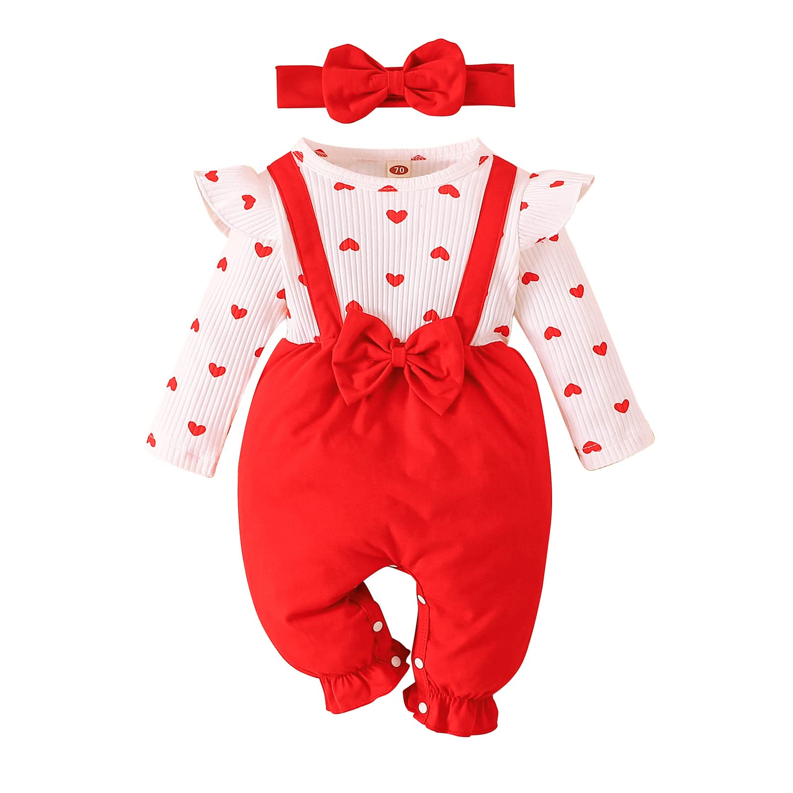 RogPrincekids Baby Girl Clothes Infant Girls Ruffle Long Sleeve Romper Jumpsuit Cute One-Piece Outfits (White Red, 9-12 Months)