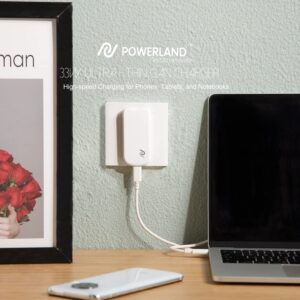 Powerland USB C GaN Charger 33W Usmile33 Ultra-Thin, PD PPS Fast Charger Adapter Compatible with iPhone 15/14/13/12,Pixel,iPad/iPad Mini,Galaxy S Series, MacBook Pro/Air and More (with Cable)