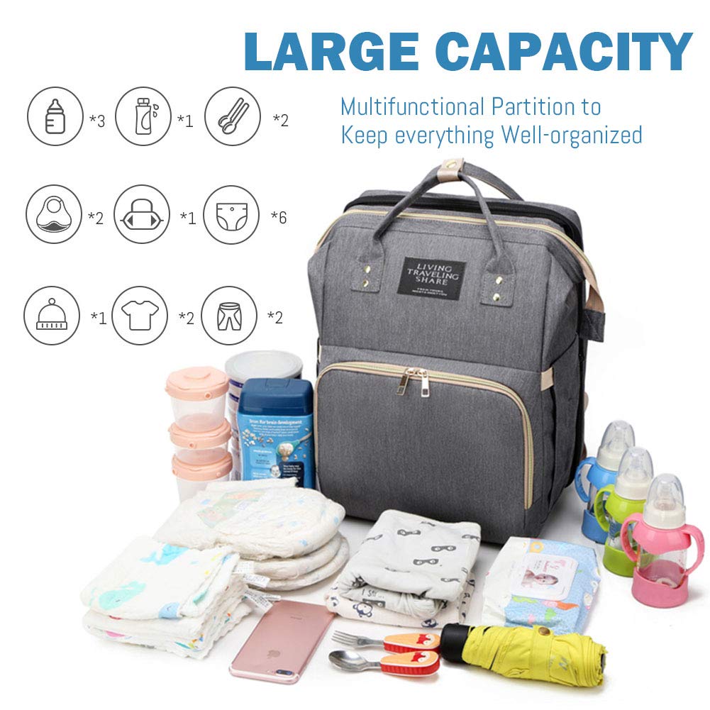 SALIFA Diaper Bag Backpack with Changing Station, Nappy Baby Bags with Portable Changing Pad, 900D Waterproof Multi-Function Travel Portable Mommy Bag, Gray