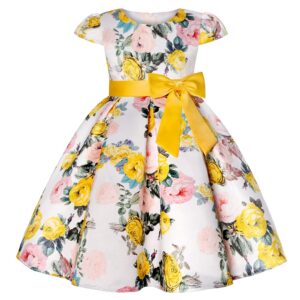 baby girl flower party special occasions princess dress flutter sleeve pageant dresses tutu tulle dance birthday gown dresses 5t 6t (yellow 130)