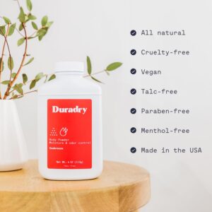 Duradry Body Powder - Sweat Defense & Odor Control, Sweat Absorbing, Anti-Chaffing, All Natural Powder, Talc-Free, Prevents and Eliminates Any Body Odor Naturally - Seabreeze, 4oz