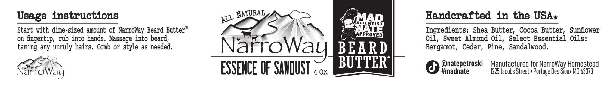 Narroway All Natural Beard Butter 4 oz Jar (Essence of Sawdust)