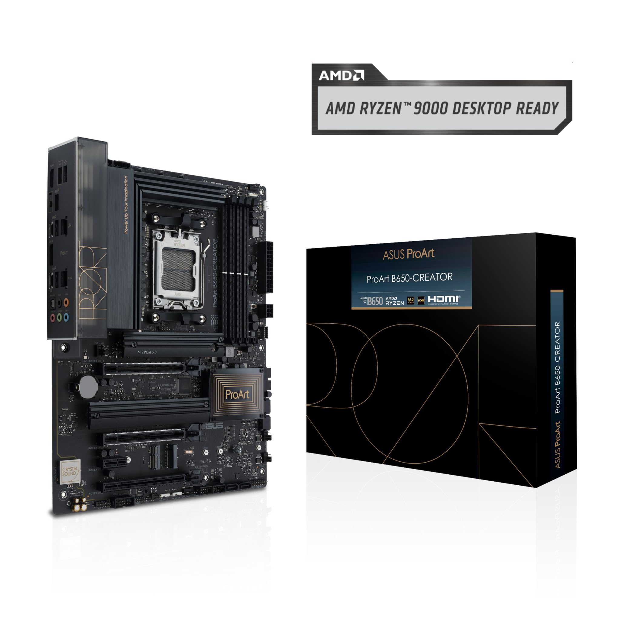 ASUS ProArt B650-CREATOR AMD B650 AM5 Ryzen™ Desktop 9000 8000 and 7000 ATX motherboard, 12+2 power stages (60A), PCIe® 5.0 ready, DDR5, 2.5Gb & 1Gb LAN, USB-C DisplayPort™, 3x M.2 slot, USB4® support