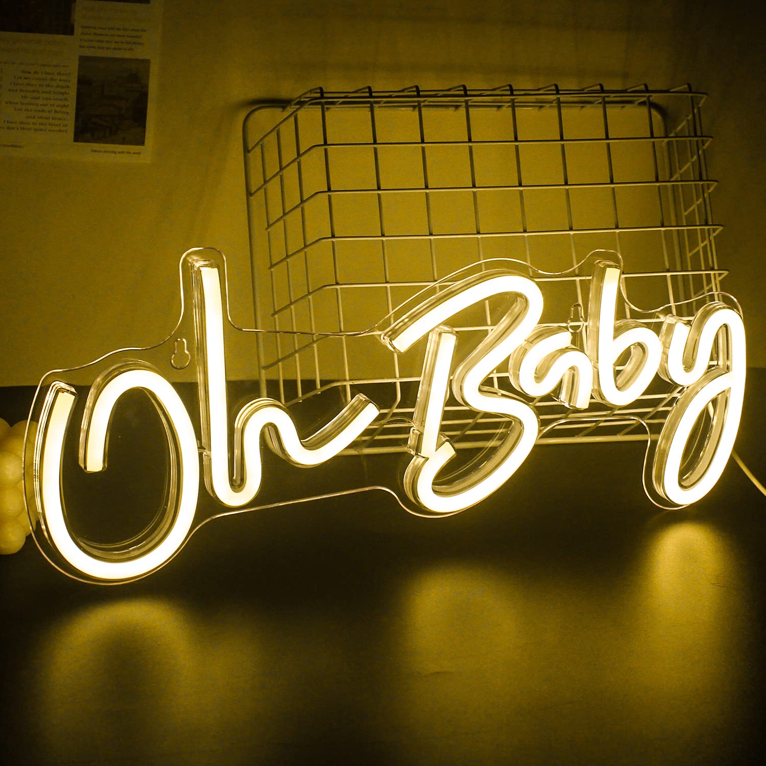 Lucunstar Neon Light Oh Baby Warm White Neon Sign for Wall Decor Neon Lights Sign Oh Baby Word LED Neon for Nursery Bedroom Game Room Club Bar Wedding Party,Room Decor(16.5"X6.9")