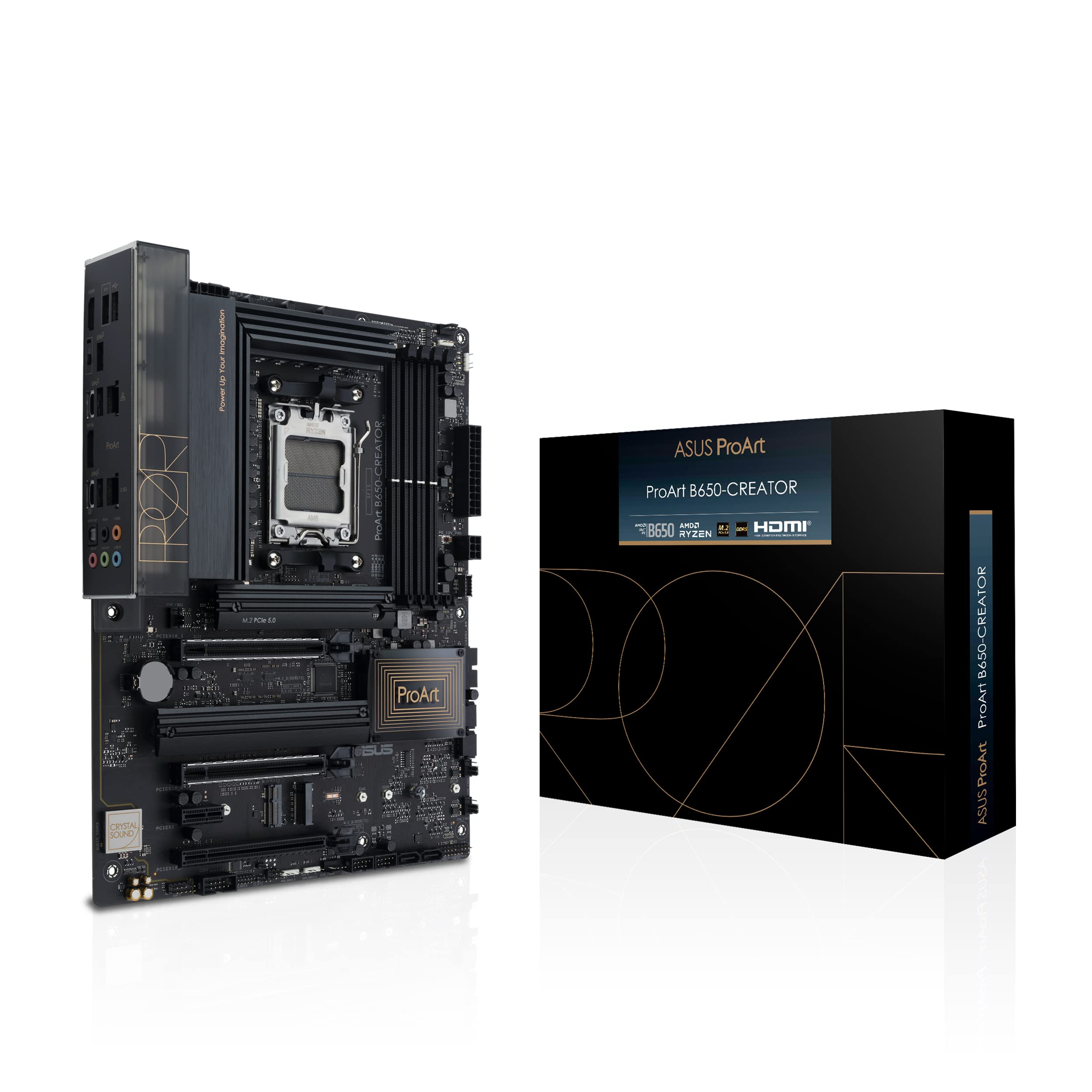 ASUS ProArt B650-CREATOR AMD B650 AM5 Ryzen™ Desktop 9000 8000 and 7000 ATX motherboard, 12+2 power stages (60A), PCIe® 5.0 ready, DDR5, 2.5Gb & 1Gb LAN, USB-C DisplayPort™, 3x M.2 slot, USB4® support