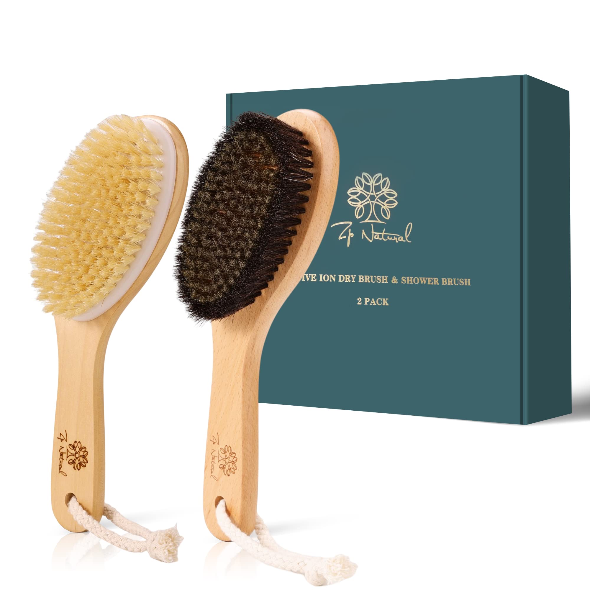 ZP Natural Dry Brushing Body Brush Set, Negative Ion Exfoliating Brush, Ergonomic Grip Design, Exfoliate with Ion Dry Brush to Wake Up The Body