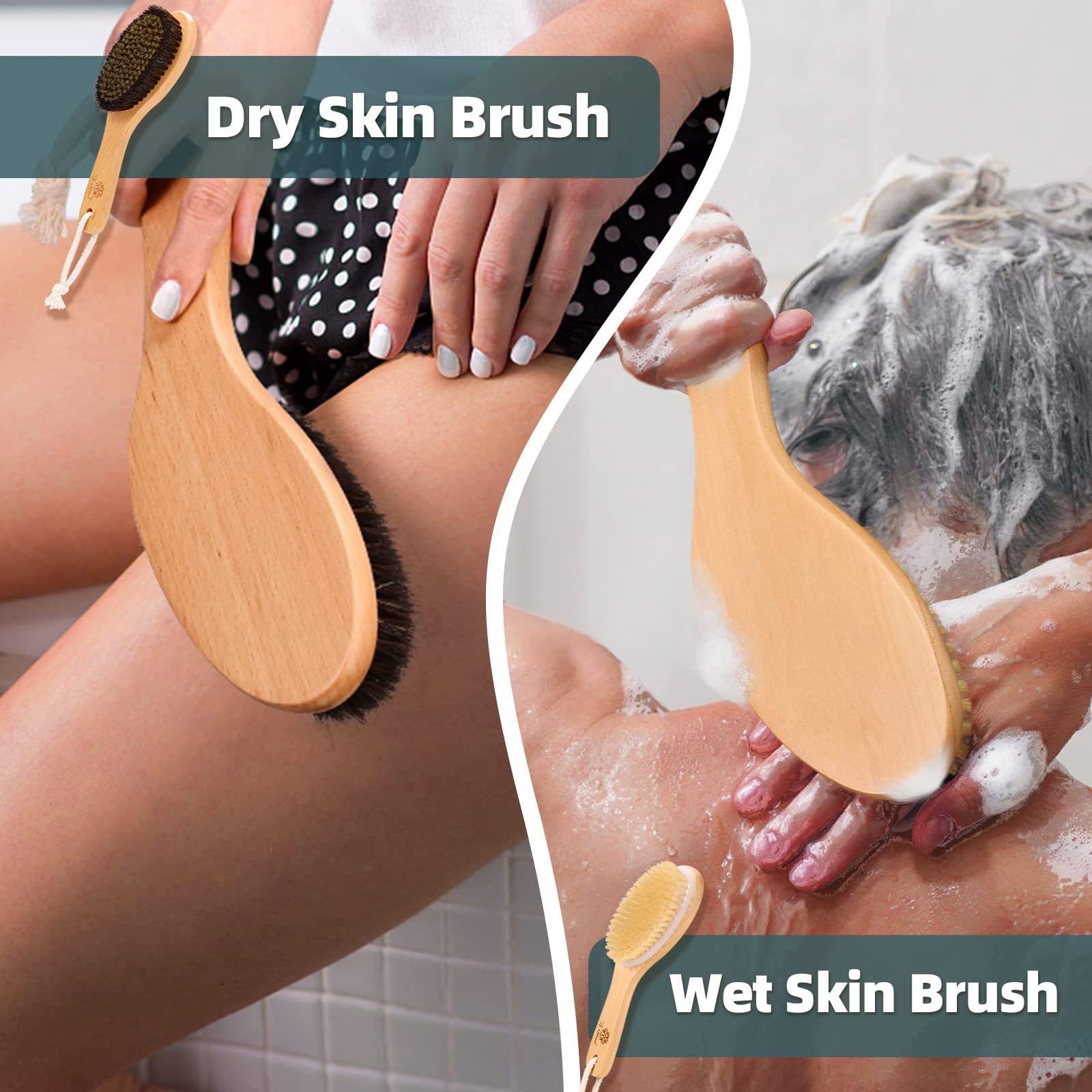 ZP Natural Dry Brushing Body Brush Set, Negative Ion Exfoliating Brush, Ergonomic Grip Design, Exfoliate with Ion Dry Brush to Wake Up The Body