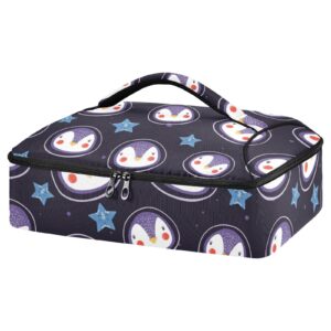 nfmili casserole carrier for hot and cold cartoon penguin face print, insulated food delivery bag reusable warmer carrier bag with inner pocket aesthetic print 15.75×11.81×3.94 inch