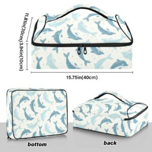 NFMILI Casserole Carrier for Hot and Cold Cute Anime Dolphin Print, Insulated Food Delivery Bag Reusable Warmer Carrier Bag with Inner Pocket Aesthetic Print 15.75×11.81×3.94 inch