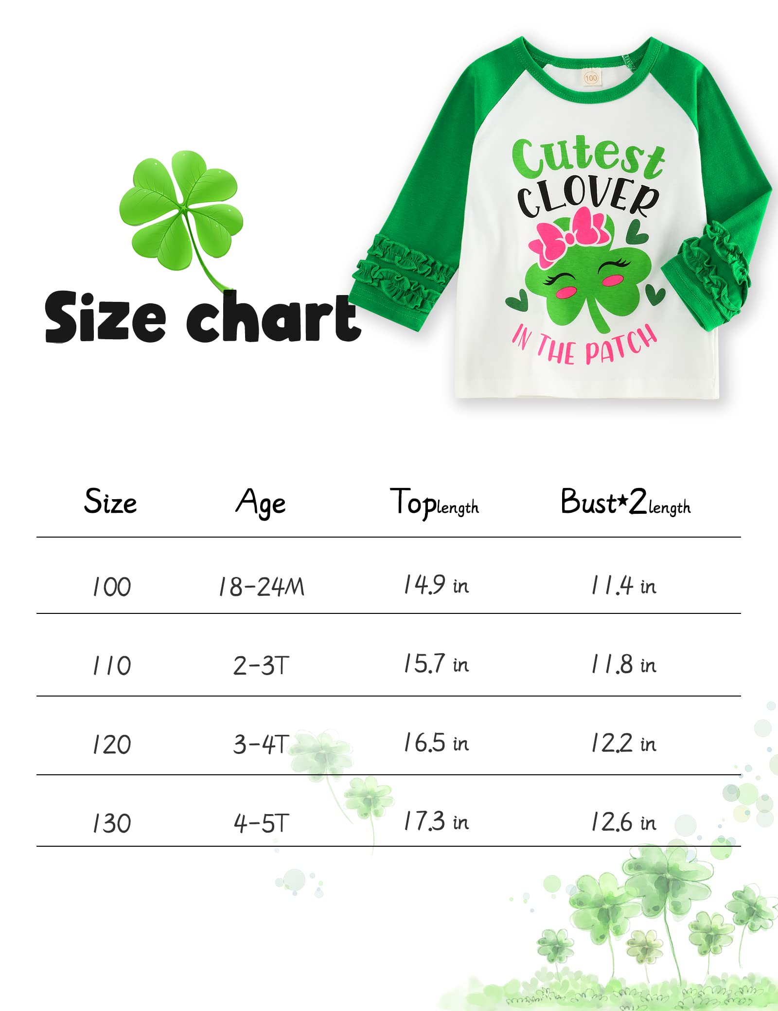 St. Patrick's Day Tees Toddler Baby Girls T-Shirt Lucky Shamrock Long Sleeve ST. Patrick's Day Tops