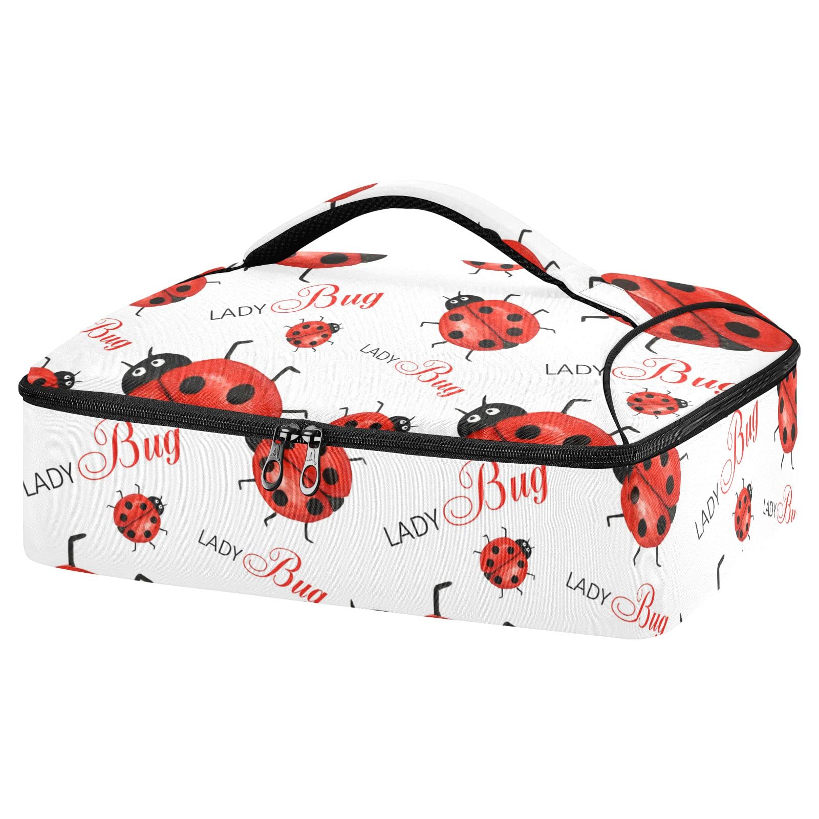 NFMILI Casserole Carrier for Hot and Cold Watercolor Ladybugs Print, Insulated Food Delivery Bag Reusable Warmer Carrier Bag with Inner Pocket Aesthetic Print 15.75×11.81×3.94 inch