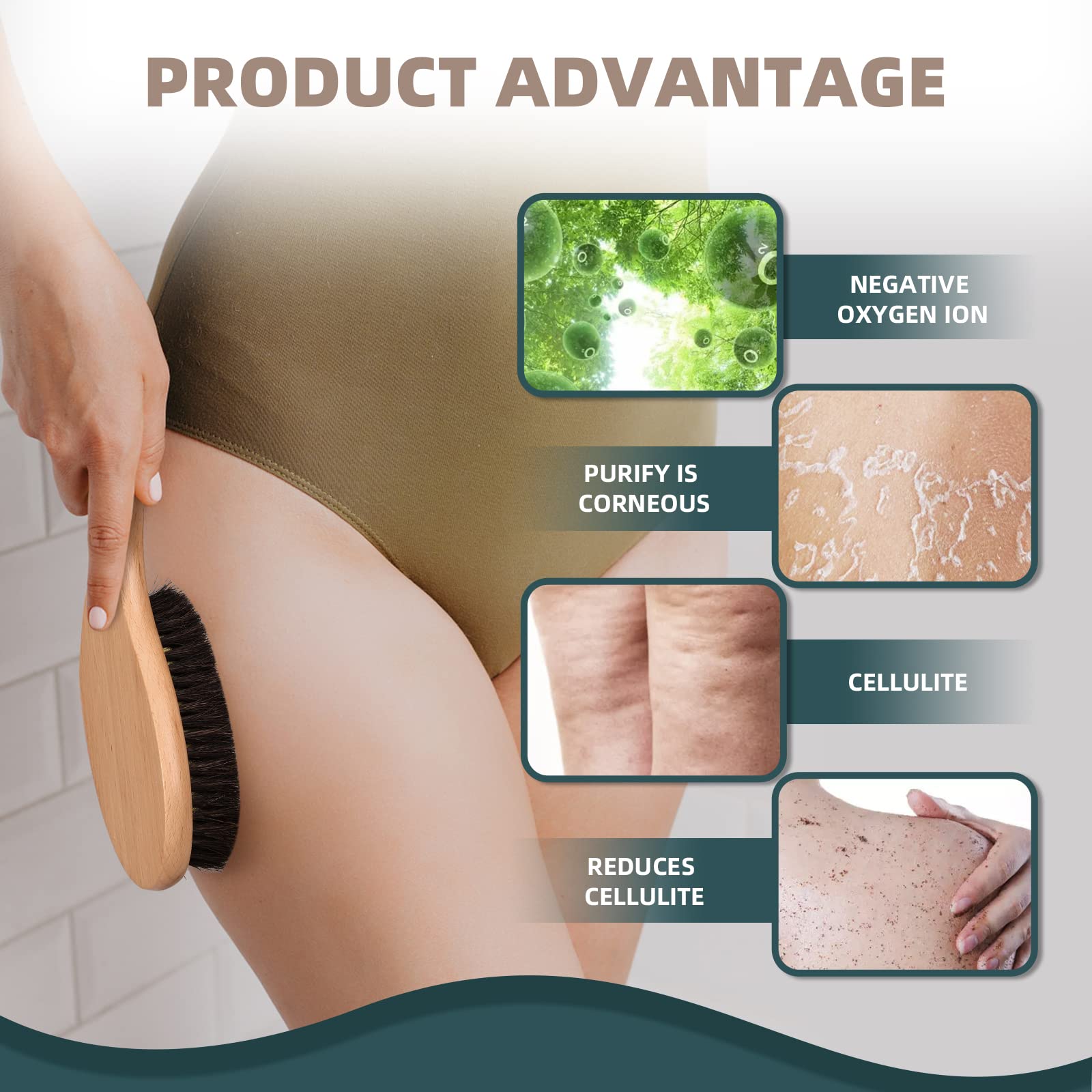 ZP Natural Dry Brushing Body Brush Set, Negative Ion Exfoliating Brush, Ergonomic Grip Design, Exfoliate with Ion Dry Brush to Wake Up The Body