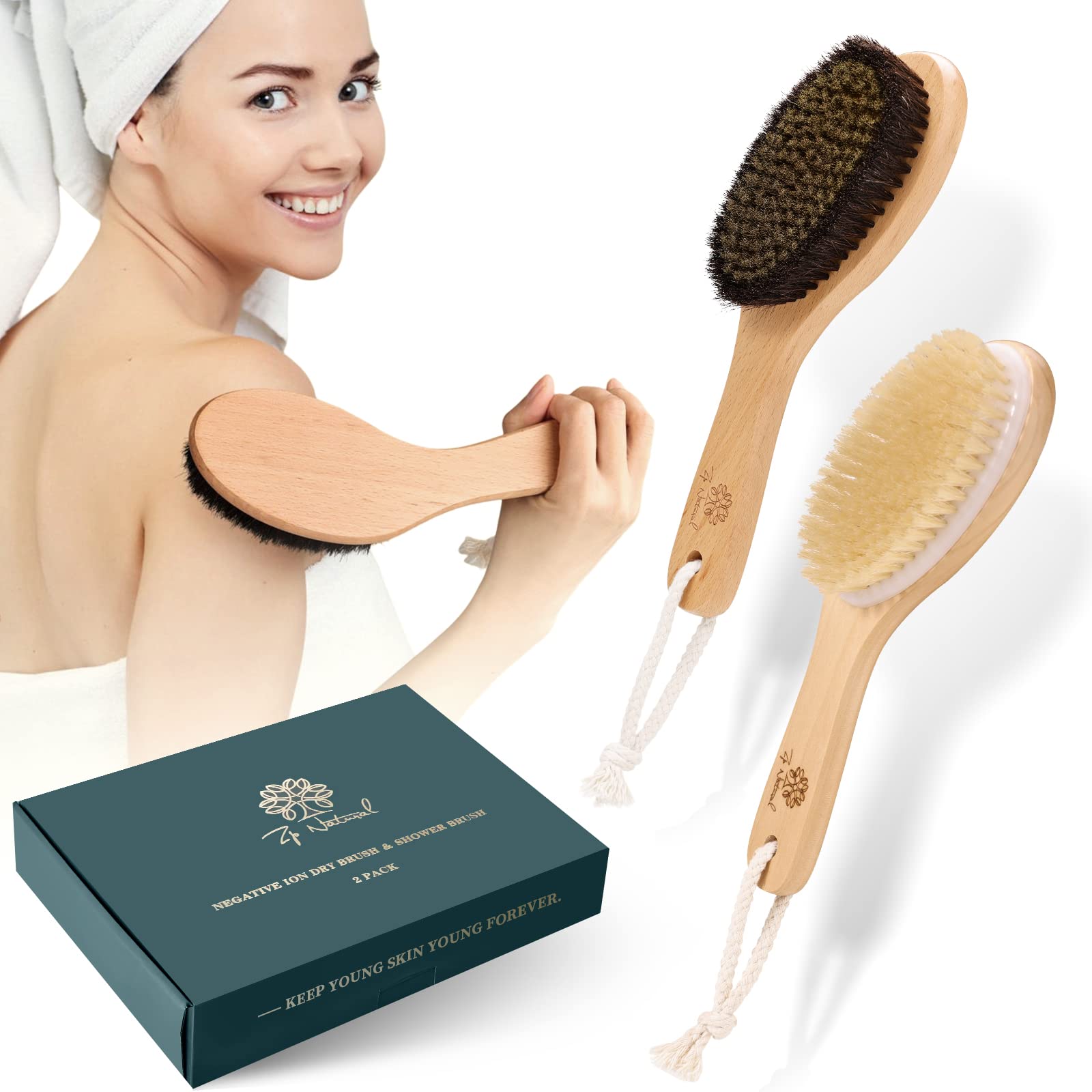 ZP Natural Dry Brushing Body Brush Set, Negative Ion Exfoliating Brush, Ergonomic Grip Design, Exfoliate with Ion Dry Brush to Wake Up The Body