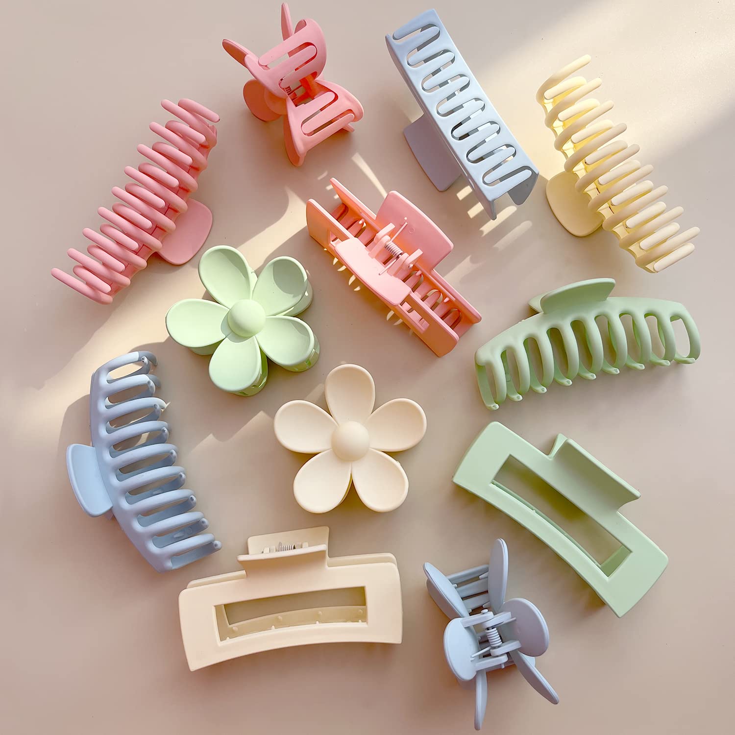 12 Pack Large Hair Claw Clips Flower Hair Clips Big Claw Clips for Thick Hair, Big Hair Clips Square Matte Strong hold for Thin Hair,Cute Hair Clips for Women, 3 Styles Claw Hair Clip for Thick Hair