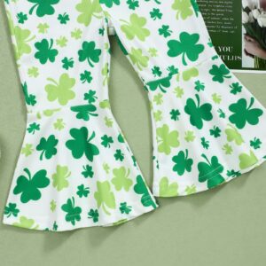 Sinda Toddler Baby Girl St. Patrick's Day Outfit Lucky Clover Print Sleeveless Bell-bottom Pants St.Patrick's Day Jumpsuit