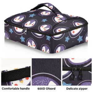 NFMILI Casserole Carrier for Hot and Cold Cartoon Penguin Face Print, Insulated Food Delivery Bag Reusable Warmer Carrier Bag with Inner Pocket Aesthetic Print 15.75×11.81×3.94 inch