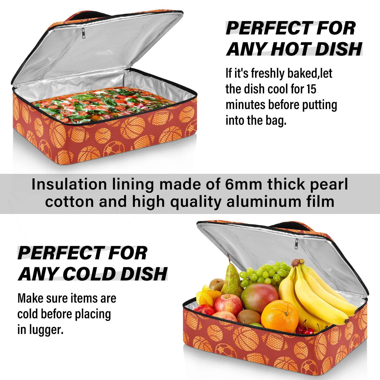 NFMILI Casserole Carrier for Hot Cold Ball Game Silhouette Print, Insulated Food Delivery Bag Reusable Warmer Carrier Bag with Inner Pocket Aesthetic Print 15.75×11.81×3.94 inch