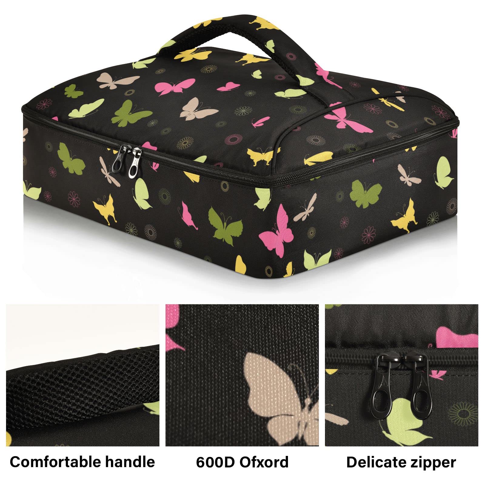 NFMILI Casserole Carrier for Hot and Cold Color Butterfly Silhouette Print, Insulated Food Delivery Bag Reusable Warmer Carrier Bag with Inner Pocket Aesthetic Print 15.75×11.81×3.94 inch