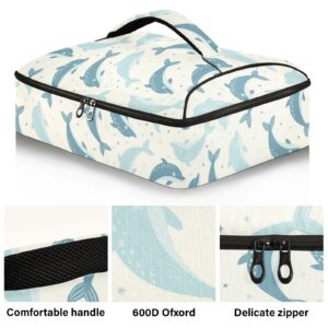 NFMILI Casserole Carrier for Hot and Cold Cute Anime Dolphin Print, Insulated Food Delivery Bag Reusable Warmer Carrier Bag with Inner Pocket Aesthetic Print 15.75×11.81×3.94 inch