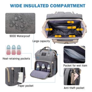 SALIFA Diaper Bag Backpack with Changing Station, Nappy Baby Bags with Portable Changing Pad, 900D Waterproof Multi-Function Travel Portable Mommy Bag, Gray