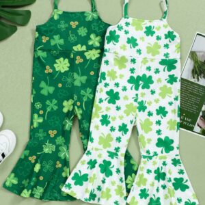 Sinda Toddler Baby Girl St. Patrick's Day Outfit Lucky Clover Print Sleeveless Bell-bottom Pants St.Patrick's Day Jumpsuit