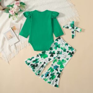 DEARBB Newborn Baby Girl My 1st St. Patrick’s Day/Easter Outfit Romper Lucky Shamrock Bunny Flare Pants Set Infant Toddler