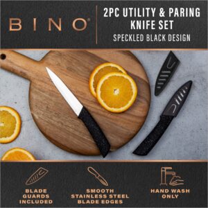 BINO 2-Piece Stainless Steel Paring Knife & Utility Knife with Blade Guards Set - Speckled Black | Sharp Knife Set with Good Grip | Cooking Knives | Peeling & Cutting Fruits & Vegetables | Meal Prep