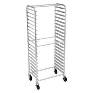 Restaurantware Kitchen Tek 28.25 x 18 x 69.25 Inch Bun Pan Rack 1 Sideload Sheet Pan Rack - Full-Height 2 Locking & 2 Non-locking Casters Silver Aluminum Bun Pan Rack With Wheels Holds 20 Pans