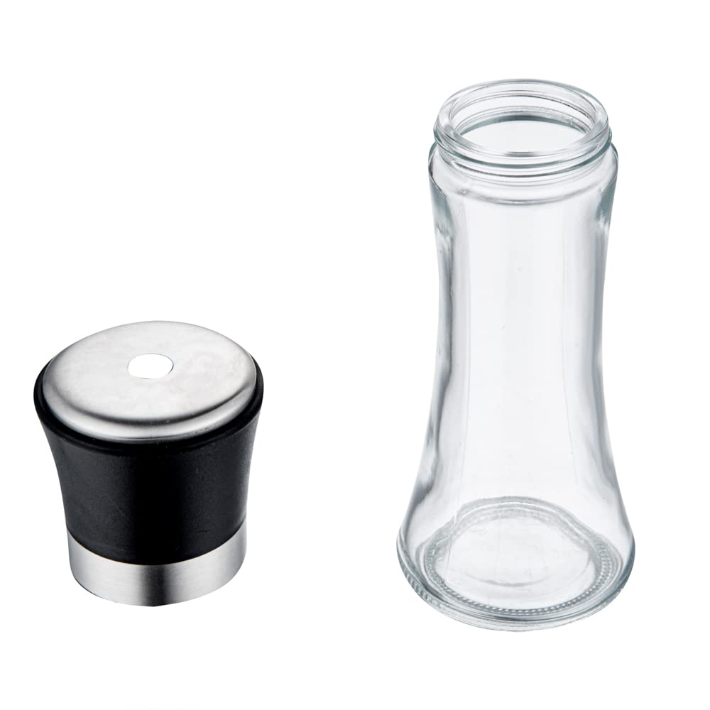 Restaurantware Vetri 6.3 Ounce Sugar Dispenser 1 Pouring Spout Sugar Shaker Dispenser - Black Lid Clear Finish Glass Sugar Pourer Refillable Dishwashable