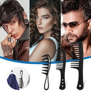 3Pcs Wide Tooth Comb, Large Tooth Combs Wide Tooth Curl Comb Shark Teeth Hair Hairstyle Tool for Curly Wet Wavy Thick Hair Wigs Barber Salon, Women Men (Black)