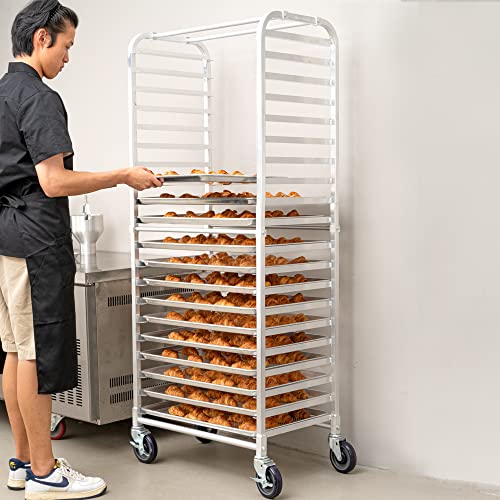 Restaurantware Kitchen Tek 28.25 x 18 x 69.25 Inch Bun Pan Rack 1 Sideload Sheet Pan Rack - Full-Height 2 Locking & 2 Non-locking Casters Silver Aluminum Bun Pan Rack With Wheels Holds 20 Pans