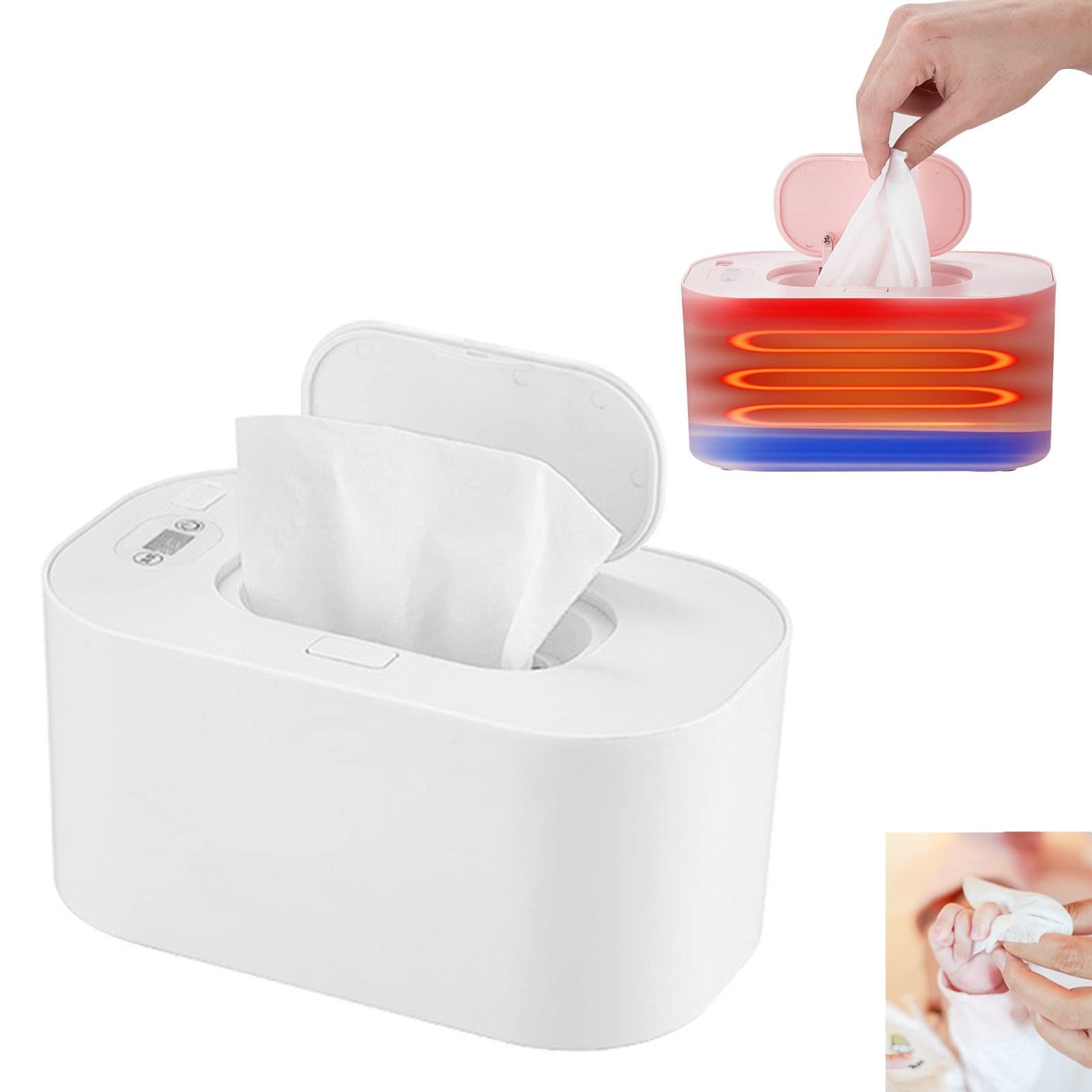 USB Baby Wipe Warmer,Wet Wipes Dispenser or Baby,Portable Wipe Warmer USB Baby Wipe Warmer,3 Temperature Modes,Large-Capacity Diaper Wipe Warmer for Home Car Travel (White, Mechanics)