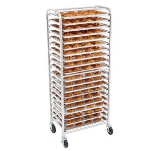 restaurantware kitchen tek 28.25 x 18 x 69.25 inch bun pan rack 1 sideload sheet pan rack - full-height 2 locking & 2 non-locking casters silver aluminum bun pan rack with wheels holds 20 pans