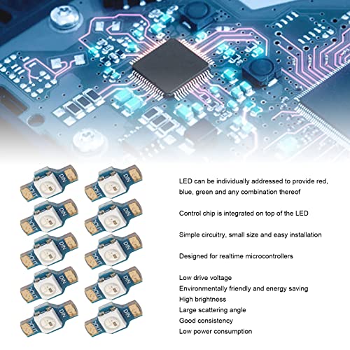 WS2812 LED Module, 5V High Brightness Low Drive Voltage PCB 10Pcs Simple Circuitry WS2812 RGB LED Module Large Scattering Angle for Replacement