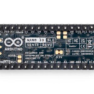 Arduino Nano 33 BLE Sense Rev2 with Headers [ABX00070] – AI Microcontroller with Sensors, Bluetooth, for Wearables, Gesture & Voice Recognition