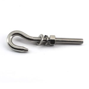 16Pcs M5 Stainless Steel Eye Bolt with Nut and Washers Long Shank Threaded Rod Round Hook Eyelet Bolt Screw