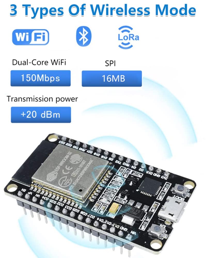 6-Pack ESP-WROOM-32 Development Board, Aideepen 30PIN ESP32S ESP-WROOM-32 Board 2.4GHz Dual-Core Compatible with Arduin, Nodemcu,and MicroPython