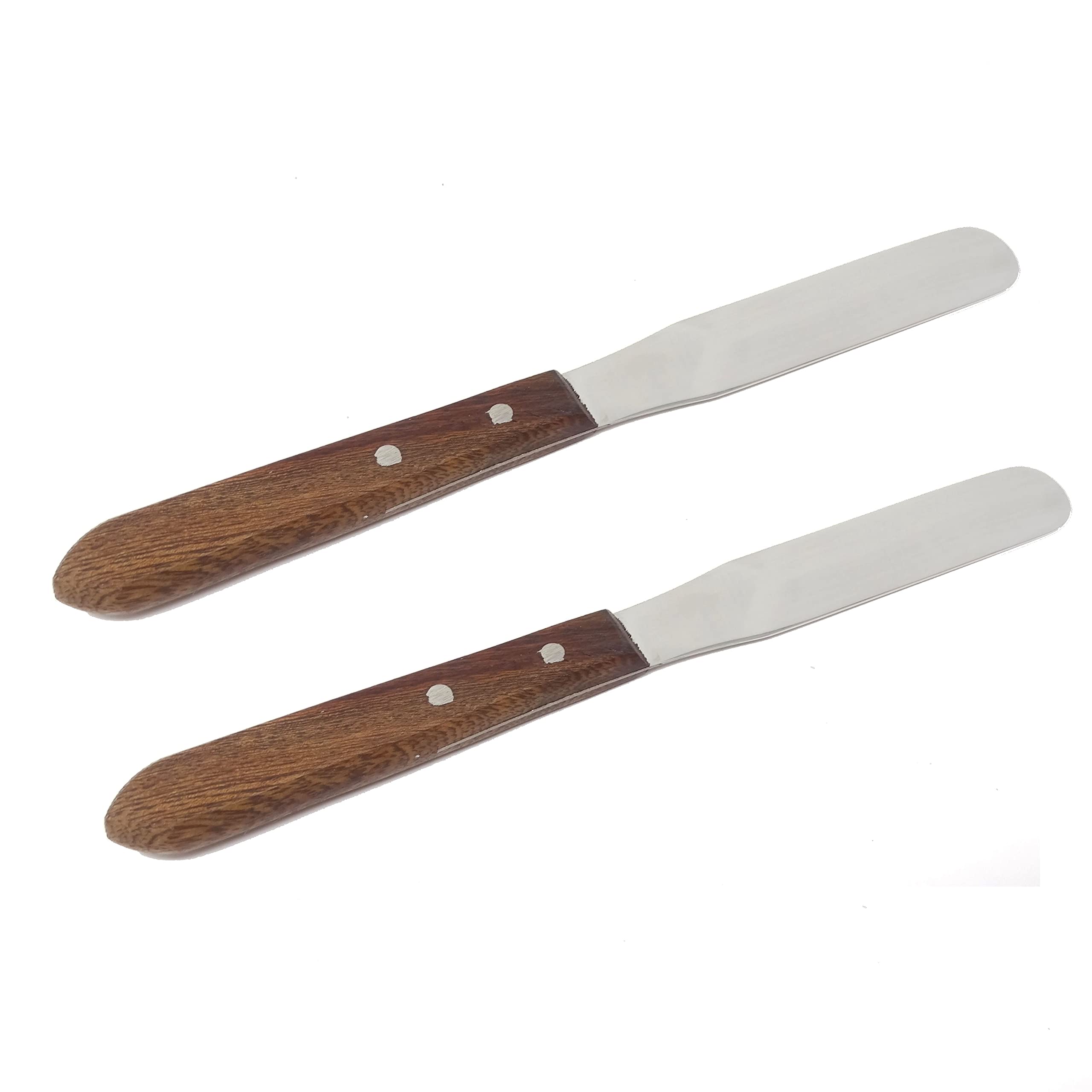 A2Z- Set of 2 Lab Spatulas Flat - Stainless Steel Alignate Dental Mixing Plaster Spatula with Wooden Handle, Scoop Mixing Apothecary Supplies | for Pills, Medicine, Vitamins | 4 in Blade