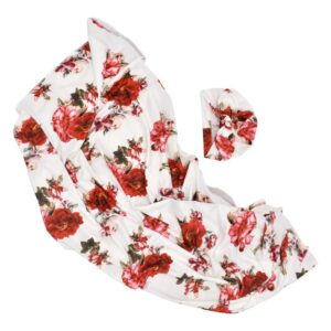 Wrap Turban Set Soft Baby Hat Swaddle Floral Blanket Sleeping Newborn Infant Kids Blankets Airplane Blanket Design (Red, S)