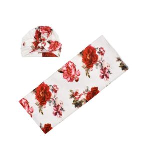 wrap turban set soft baby hat swaddle floral blanket sleeping newborn infant kids blankets airplane blanket design (red, s)